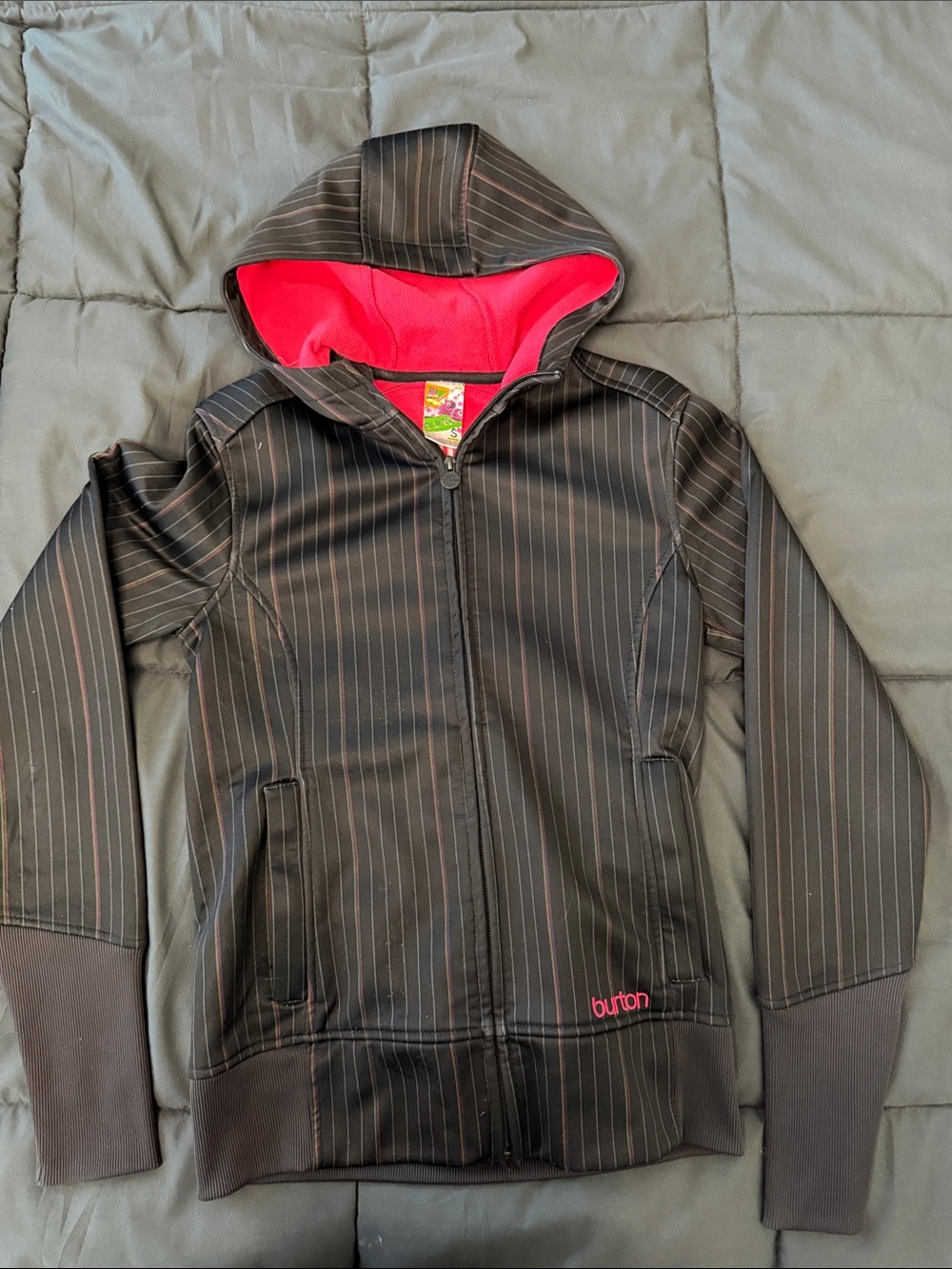 Burton Black Pinstripe Hoodie with Bright Pink Hood Lining